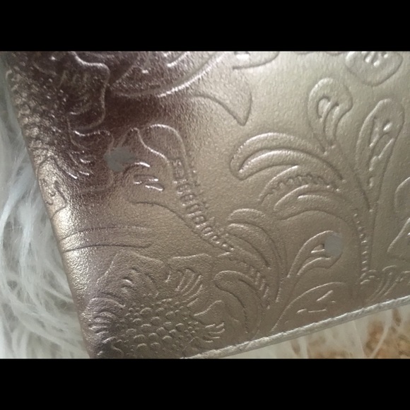 Embossed Clutch w/Black fur puff 12.5” x 6.5” - Picture 3 of 4